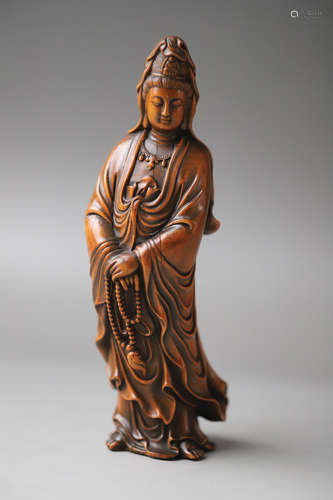 A GuanYin Wood Figure Statue