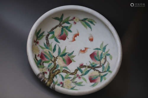 A Famille Rose White Base Peach with Bat Pattern Porcelain B...