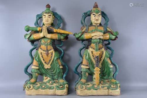 A pair of Tang tricolor ornaments