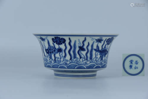 Blue and white porcelain bowl of Qing Dynasty