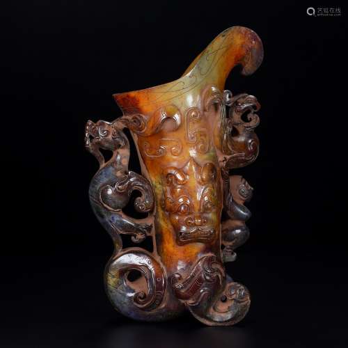 Hanhetian Jade Dragon Phoenix horn cup