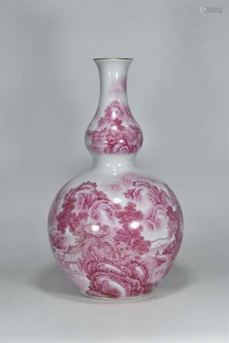 Qingqianlong emperor made carmine red glaze gilt landscape p...