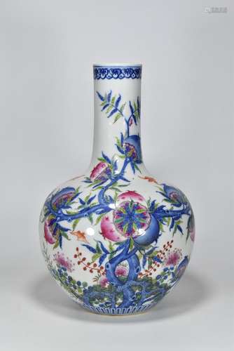 Qing Qianlong year blue and white with color pomegranate pat...