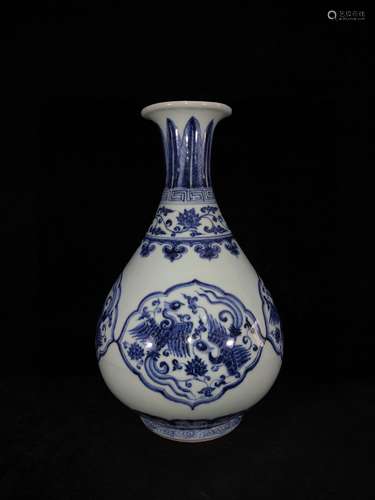 Ming Xuande year blue and white phoenix jade vase spring