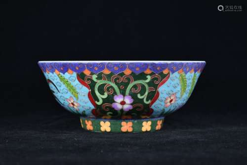 Qing Dynasty Qianlong year silk - woven enamel bowl with aus...