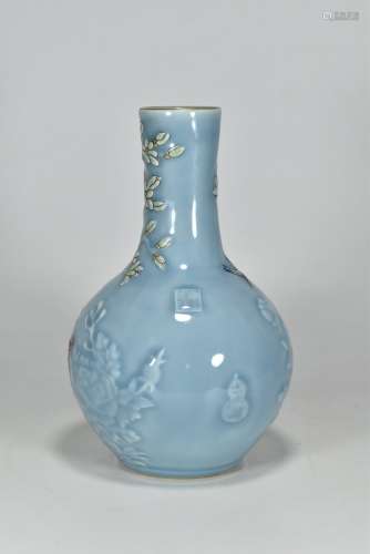 Qing Qianlong year azure glaze dark work with color flower a...