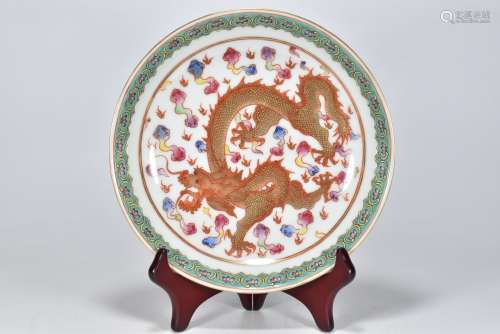 Qing Yongzheng year alum red glaze painted gold and color dr...