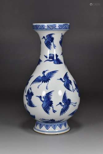 Qing Dynasty Kangxi period blue and white crane design appre...