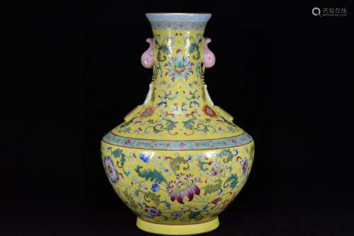 Qing Dynasty Qianlong year powder enamel gilt auspicious ruy...