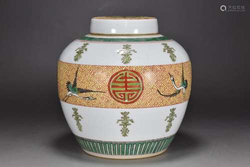 Qing Guangxu year pastel Wanshou Wujiang grain tea canister