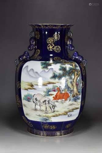 Qianlong years of the Qing Dynasty, blue glaze painted gold ...