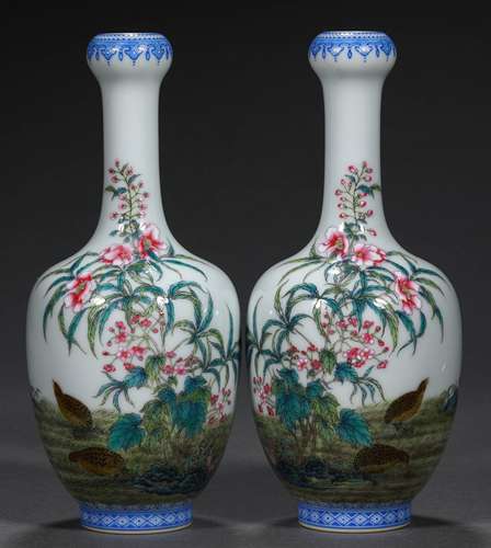 A PAIR OF QING DYNASTY FAMILLE ROSE LIVE AND WORK BOTTLES