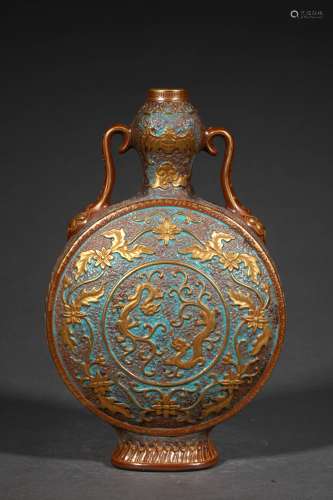 A QING BROWN GLAZE TOPHUS GROUND CARVED DRAGON MOON FLASK