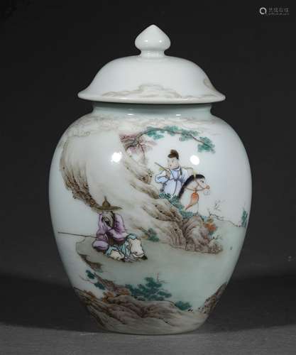 A QING DYNASTY FAMILLE ROSE FIGURE JAR