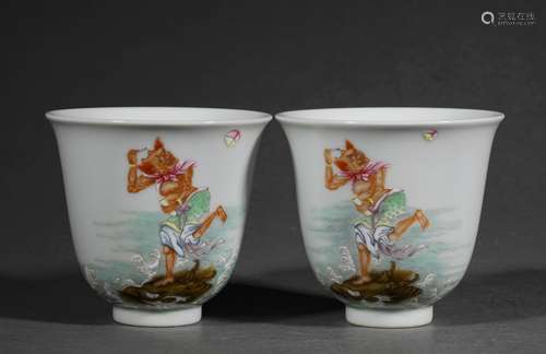 A PAIR OF FAMILLE ROSE KUIXING CUPS