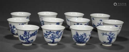 TWELVES QING DYNASTY COLORFUL FLORA CUPS