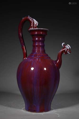 A QING DYNASTY FLAMBED GLAZED EWER