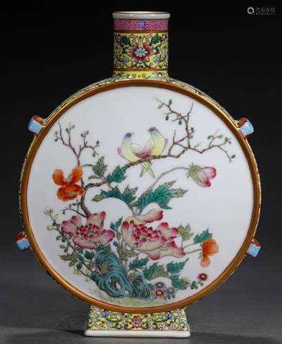 A QING DYNASTY FAMILLE ROSE FLOWER AND BIRD TOW TAPE HOLES V...