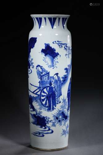 A MING DYNASTY CHONGZHEN BLUE AND WHITE FIGUREN STORY VASE