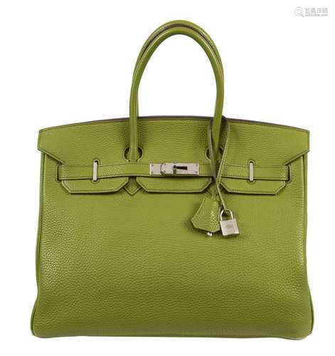 HERMÈS2005Sac BIRKIN 35Veau Togo Vert AnisPiqué sellier gris...