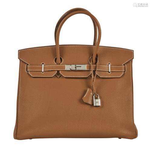 HERMÈS2006Sac BIRKIN 35Veau Togo GoldPiqué sellier blancGarn...