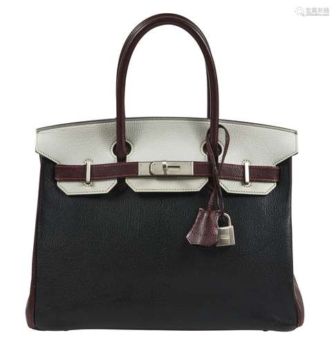 HERMÈSCommande Spéciale2013Sac BIRKIN 30Chèvre noir, Prune e...