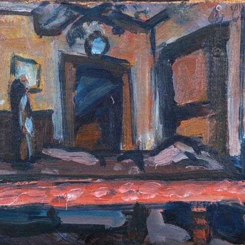 Auguste CHABAUD (1882-1955) La chambre rouge Huile sur carto...