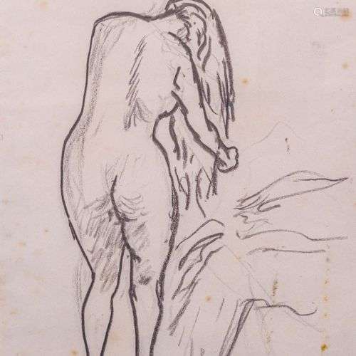 René SEYSSAUD (1867-1952) Femme nue, la chevelure Fusain Sig...