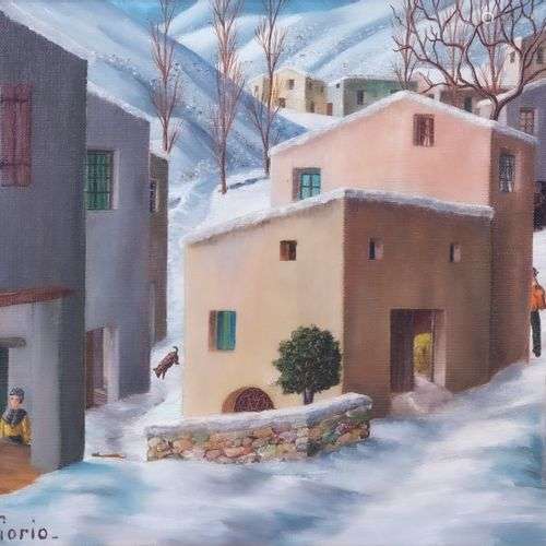 Serge FIORIO (1911-2011) Village sous la neige Huile sur toi...