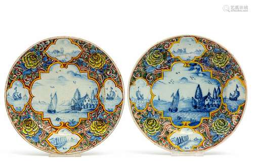 Two Delft polychrome pottery plates