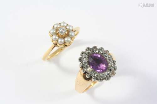 A GEORGIAN AMETHYST AND DIAMOND CLUSTER RING the foil backed...