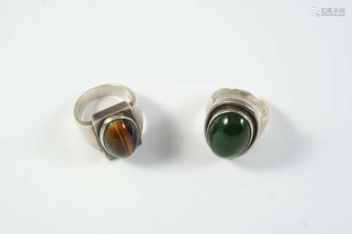 A TIGER'S EYE AND SILVER RING BY GEORG JENSEN design no. 84 ...