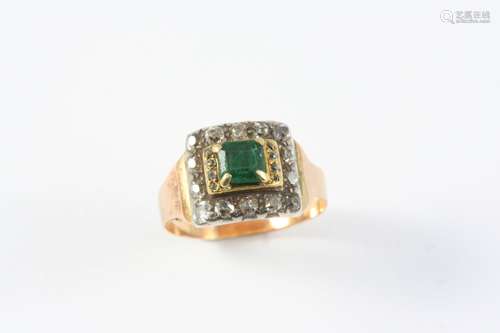 A GEORGE III EMERALD AND DIAMOND RING the square-shaped emer...