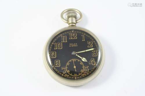 A METAL MILITARY OPEN FACED POCKET WATCH BY ROLEX the black ...