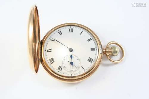 A 9CT GOLD HALF HUNTING CASED POCKET WATCH the white enamel ...