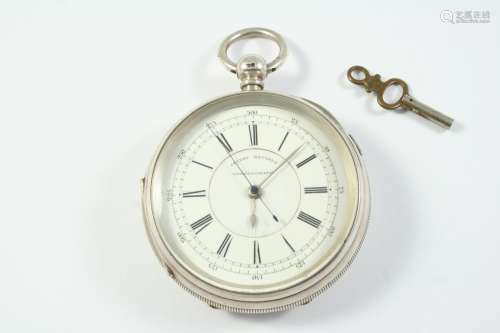 A LARGE SILVER CENTRE SECONDS CHRONOGRAPH POCKET WATCH the w...