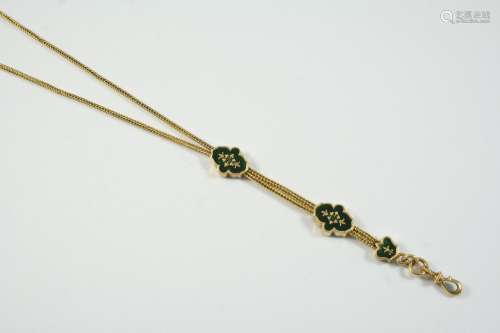 AN 18CT GOLD AND ENAMEL SLIDE CHAIN NECKLACE the herringbone...