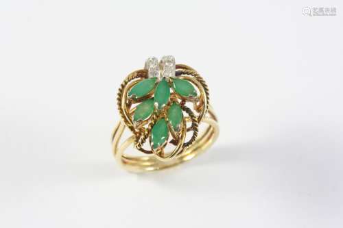 A CHRYSOPRASE AND DIAMOND RING mounted with marquise-cut chr...