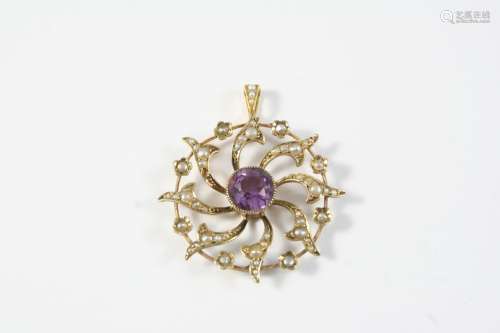 AN AMETHYST AND PEARL SET PENDANT of circular openwork form,...