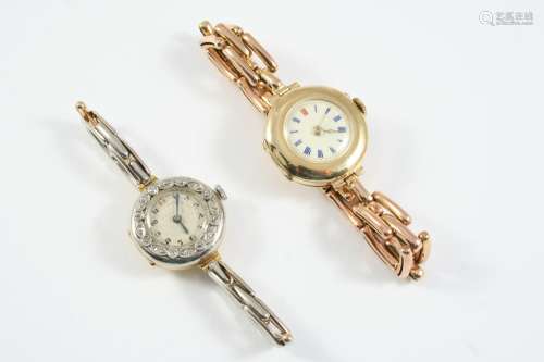 A LADY'S DIAMOND AND GOLD WRISTWATCH the circular dial with ...