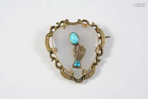 A VICTORIAN AGATE AND TURQUOISE HEART-SHAPED BROOCH the hear...