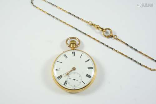 AN 18CT GOLD OPEN FACED POCKET WATCH the white enamel dial w...