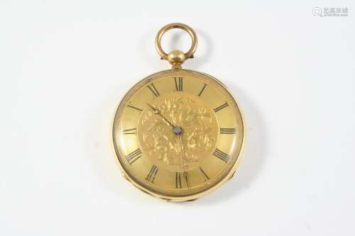 A GOLD OPEN FACED POCKET WATCH the gold foliate engraved dia...