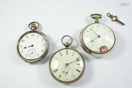 THREE 19TH CENTURY SILVER POCKET WATCHES one pair cased with...