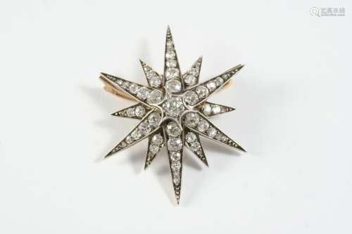 A VICTORIAN DIAMOND STAR BROOCH set overall with graduated o...