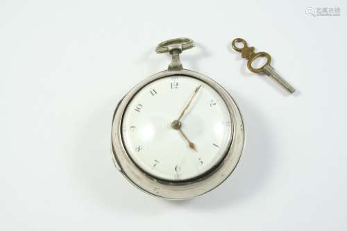 A SILVER PAIR CASE VERGE POCKET WATCH the white enamel dial ...