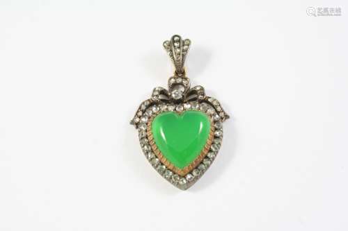 A VICTORIAN CHRYSOPRASE AND DIAMOND HEART-SHAPED PENDANT the...