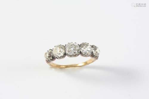 A VICTORIAN DIAMOND FIVE STONE RING the five cushion-shaped ...
