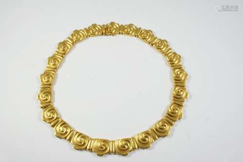 AN 18CT GOLD NECKLACE BY LALAOUNIS formed with rectangular-s...