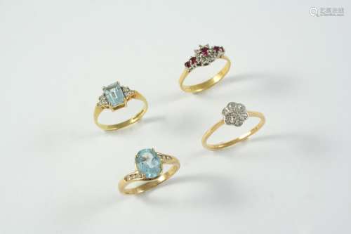 AN AQUAMARINE AND DIAMOND RING the step-cut aquamarine is se...